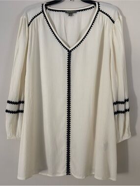 Style & Co. Ivory Top with Black Trim Detail